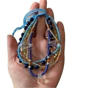 Sparkling Glass Seed Beads 5 Layered Anklet, Natural Lapis Lazuli & Non-magnetic
